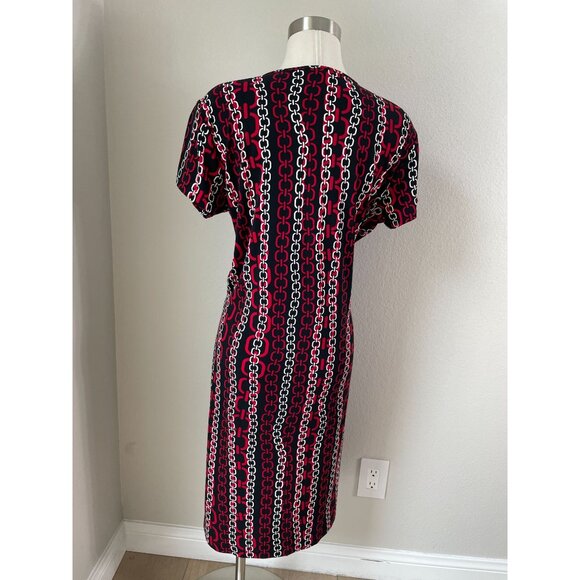 Jones New York Womens Plus 1X Chain Print Faux Wrap Dress Short Sleeve Stretch - Picture 7 of 8